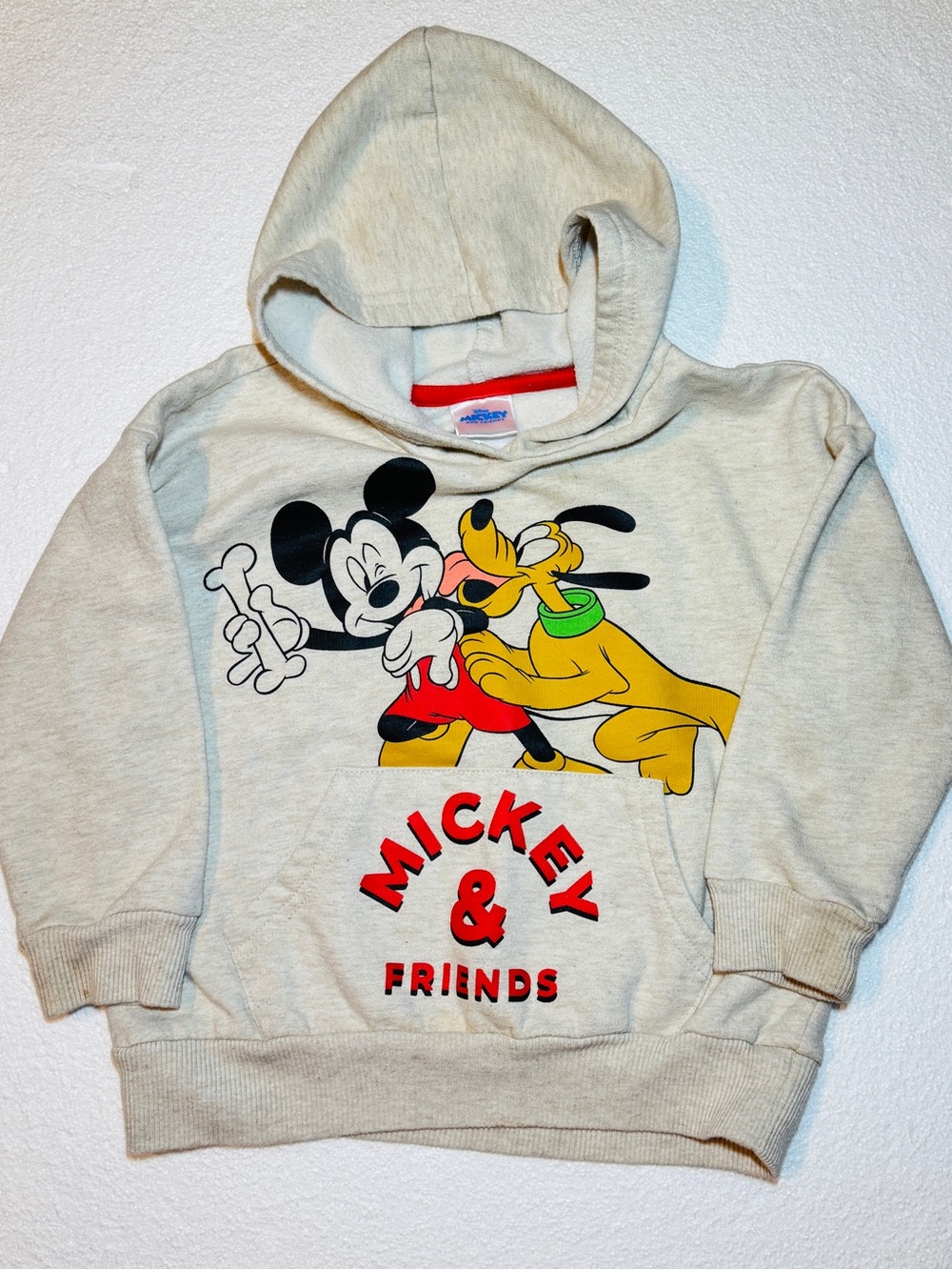 Disney Mickey & Friends Hooded Pullover Sweater w/ Pockets Cream Ivory 3T